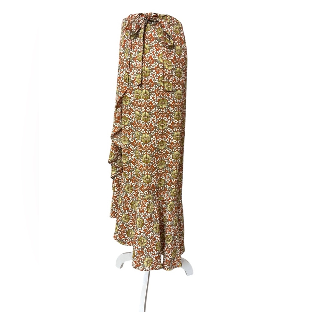 Max Studio Floral Faux Wrap Midi Skirt XL Ruffle High Low Hem Side Tie NWT - Picture 3 of 10